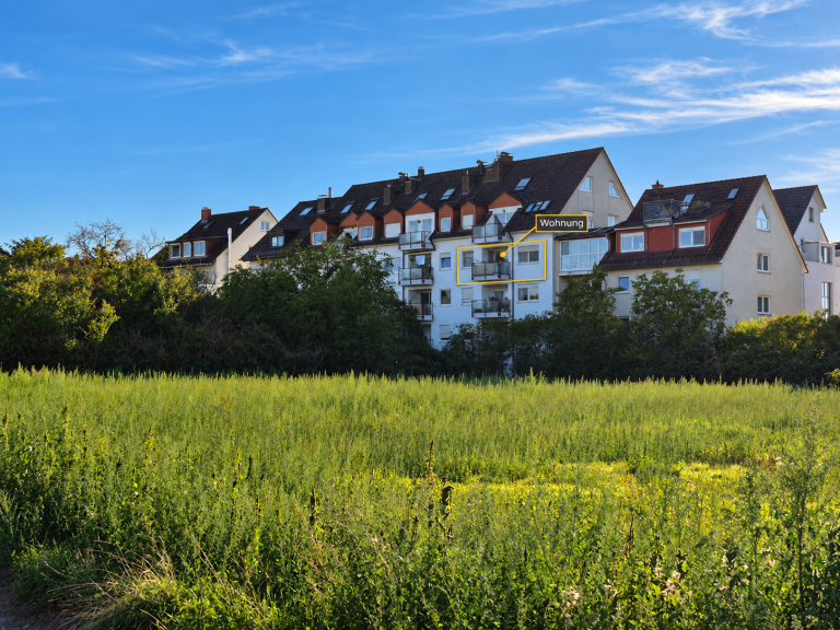 Blick vom Feld auf das Haus